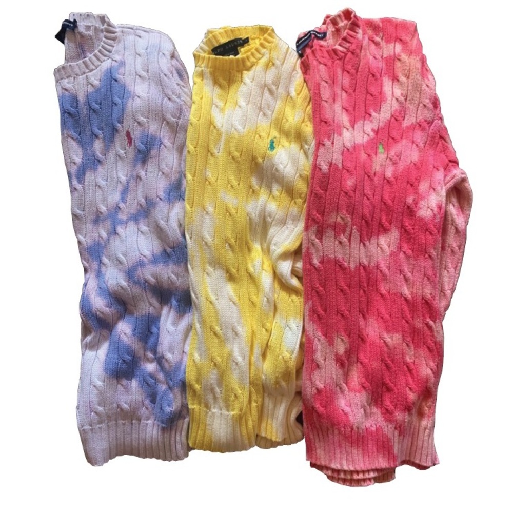 Bleach Dyed Polo Ralph Lauren Cable Knit Sweaters